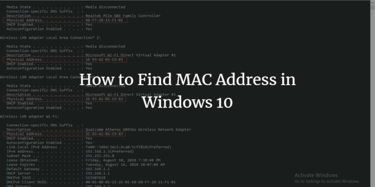 find mac address windows 10