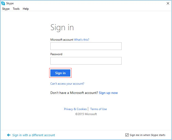 skype sign in using live