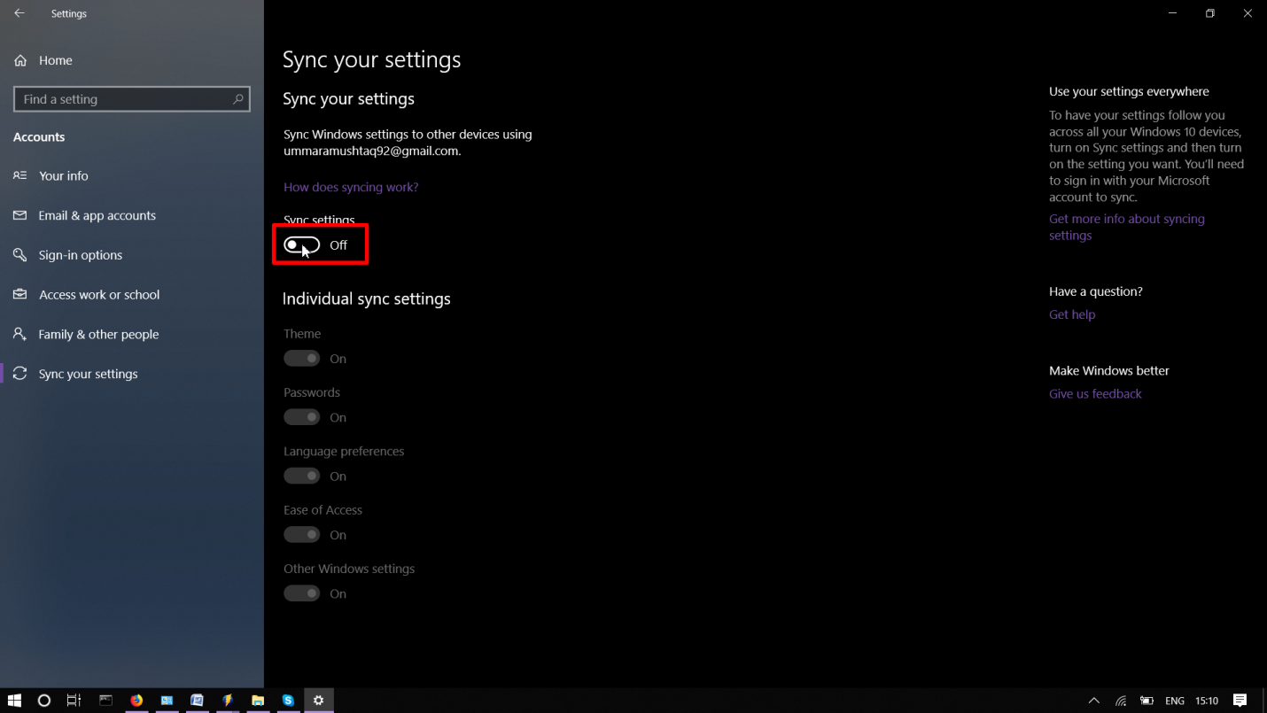 Disable and Remove Windows 10 Account Sync Settings