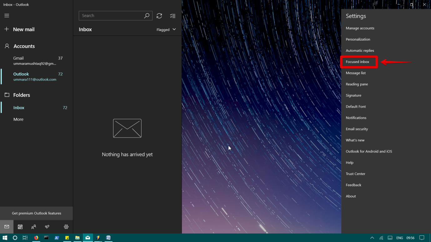 disable focused inbox in windows 10 mail app