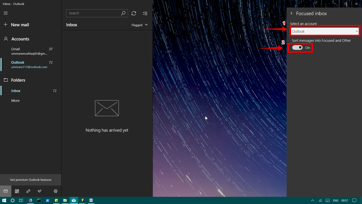 windows 10 mail app focused inbox