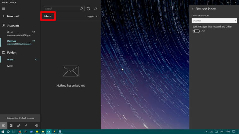 windows 10 mail app focused inbox