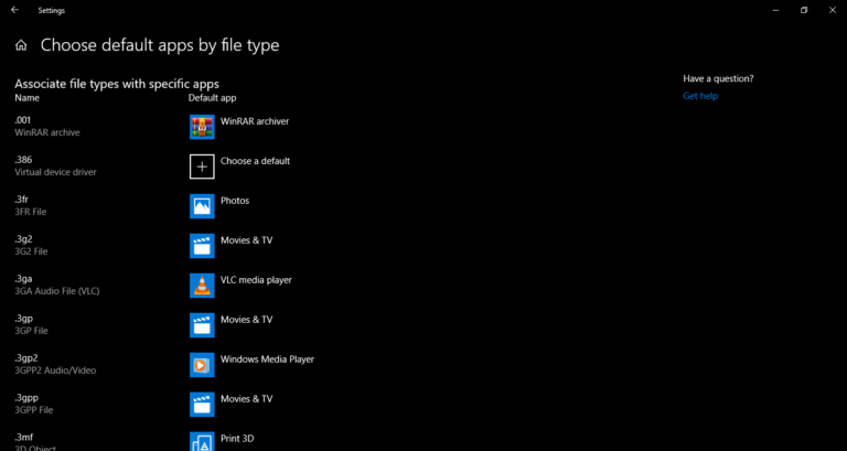 win 10 change default program for file type