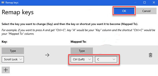 Assigning a new key or shortcut